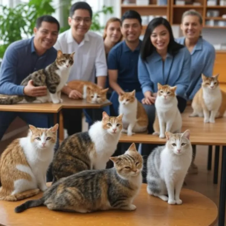 Zespół PawMarketPL pracujący w otoczeniu kotów