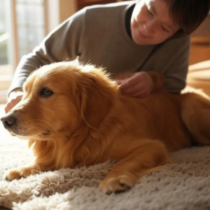 Opiekun pielęgnujący psa w domu
